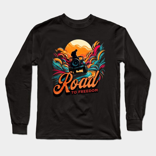 Road to Freedom Sand Jeep Design Long Sleeve T-Shirt by Miami Neon Designs